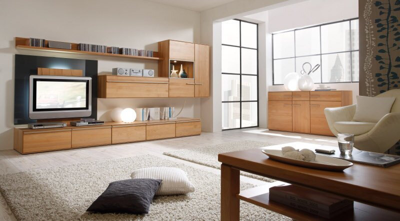 Wohnzimmer Wohnwand Red Alder massiv Erle