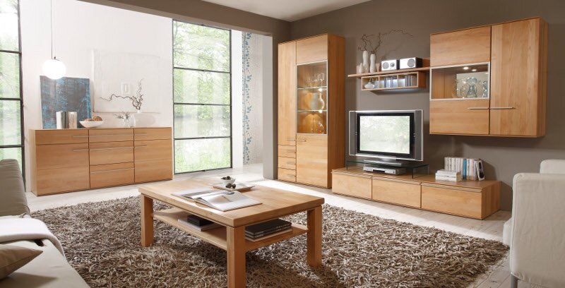 Wohnzimmer Wohnwand Red Alder massiv Erle