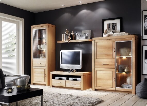Wohnwand Buche Massivholz Schrankwand massiv Portantes1