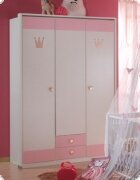 Kleiderschrank Schrank weiss rosa Hippo Drehtr 135 cm