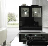 Highboard Vitrine schwarz Hochglanz Lack Italien Pregio