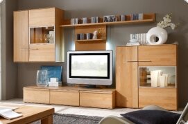 Wohnwand Schrankwand Red Alder massiv Erle Lingo2