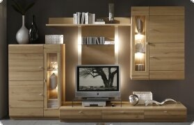 Wohnwand Charme Kernbuche massiv mit Beleuchtung