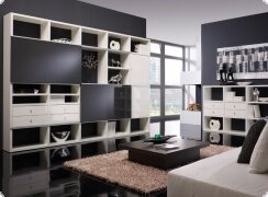 Wohnwand Regalwand Anbauwand wei Hochglanz Lack Tara