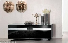Sideboard Kommode schwarz weiss Hochglanz Lack Italien Swarovski, Vanitoso