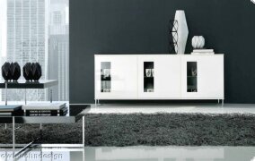 Sideboard Kommode Vitrine Alleato, Lack Hochglanz Weiss Italien