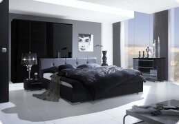 Schlafzimmer Domicilio Bett Schrank schwarz Hochglanz Lack Italien