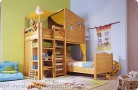 Hochbett Etagenbett + 2. Bett Fichte massiv incl. Schrank Adventure