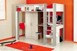 Hochbett Etagenbett weiss Alu Cap incl. Kleiderschrank