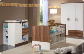 Babyzimmer Kinderzimmer weiss blau Nussbaum Lucas