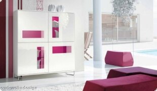 Vitrine Highboard Sideboard Alleato, Lack Weiss Schwarz Italien
